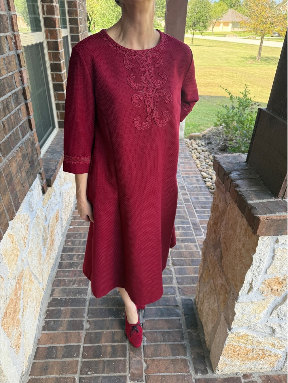 Dainty Jewell’s Burgundy Lace Trim Modest Midi Dress Size XL